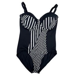 Swimsuits For All Underwire One Piece Swimsuit Black Striped Panel Size 18